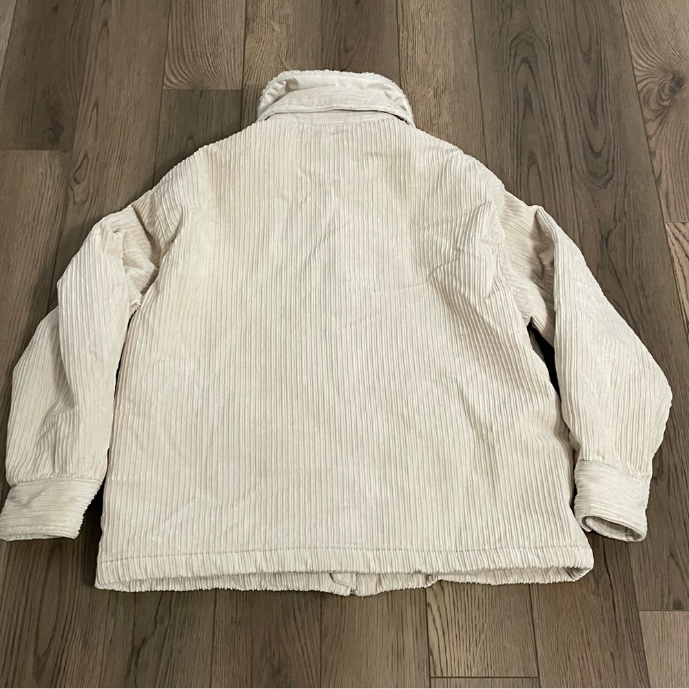 H&M Corduroy Cream Puff Bomber Jacket Removable Collar - Picture 6 of 11